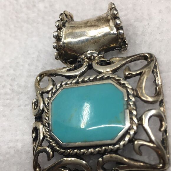 Sterling Silver 925 Mexico Chunky Faux Turquoise Dyed Howlite Pendant & Earrings - Picture 4 of 16